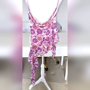 Free People Pink Floral Asymmetrical Blouse